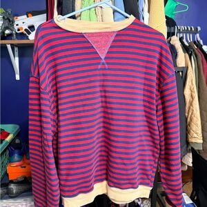 We The Free Red and Blue Striped Crewneck Sweater